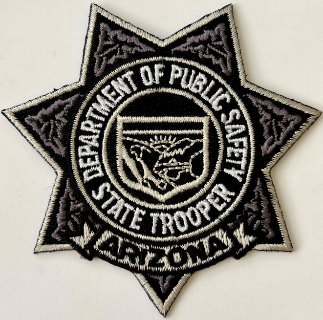ARIZONA STATE TROOPER DEPARTMENT OF PUBLIC SAFETY BLACK / GREY BADGE PATCH - SEW ON.